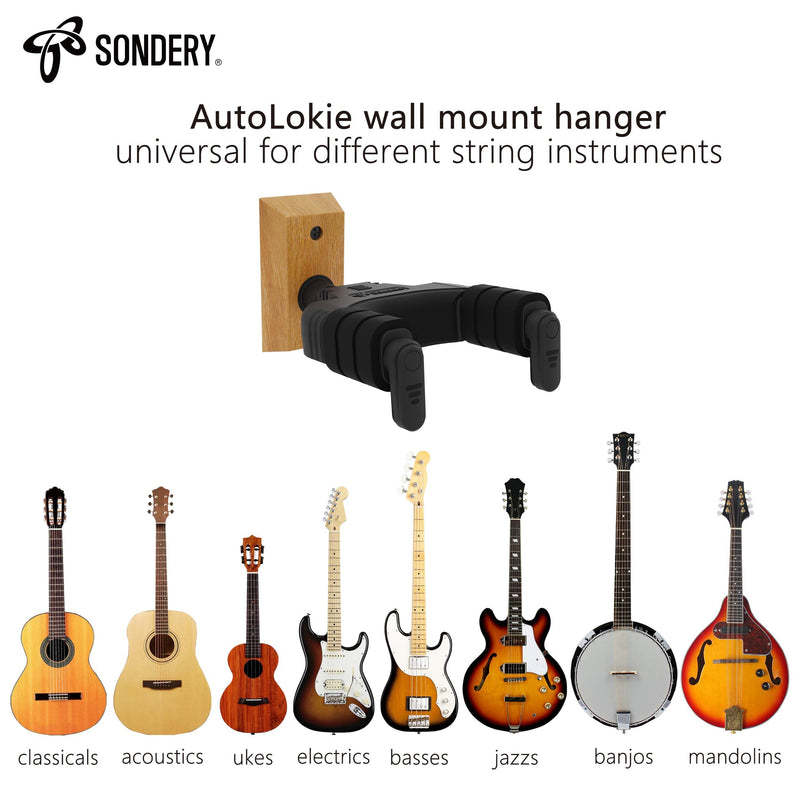 Sondery Guitar Hanger Wall Mount, Auto Lock and Adjustable Hook Holder for Acoustic and Electric Guitar, Ukulele, Bass, Banjo and Mandolin (W 2 PACK)