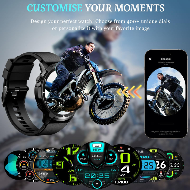 Smart Watch for Men- Bluetooth Call, 2025 Military Waterproof Fitness Sleep Tracker Watch with 110 Sports Modes, Smartwatch for Samsung Android iPhone iOS Compatible Black 1.39