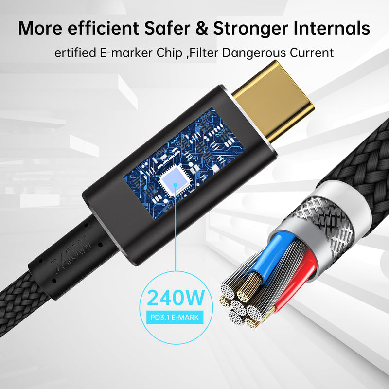 usb-c long cables Compatible with Thunderbolt 5 cable[2-Pack 6.6FT],Thunderbolt 4/3,80Gbps usb c data transfer cable ,usb 5 16k/8k video for monitors type c charger fast charging 240w/100w braided 6.6 ft (2-Pack)