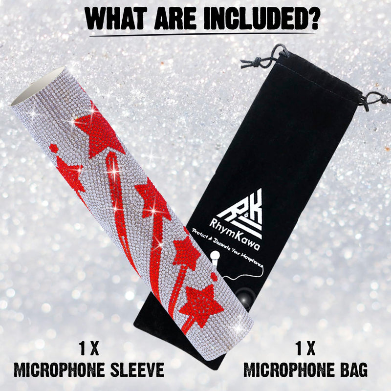 Microphone Cover for Wireless Mic SLX2 BLX2 SM58 Beta58 and Universal Transmitter Sparkle on Wedding Party Tours & TV Shows, Red Star Silver (Mic NOT Included)