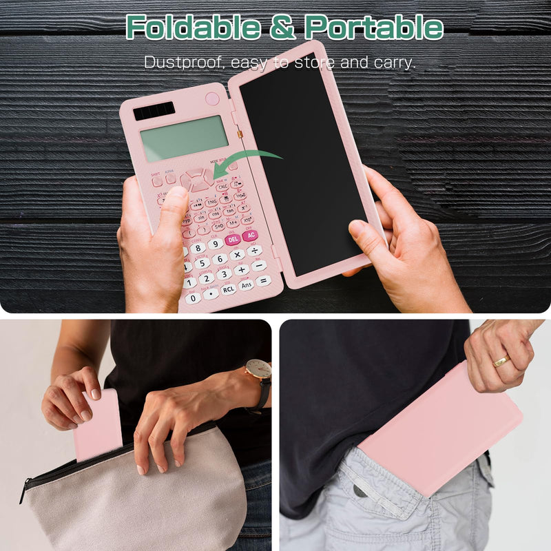 991ES MAX 417 Functions Scientific Calculators 4-Line Display with Notepad | ROATEE Rechargeable CalcNote, Foldable Portable for High School College Students and Teacher Back to School Supplies(Pink) Pink