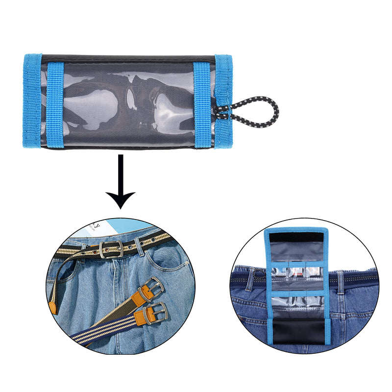 Memory Card Wallet - SD Card Storage - Slim and Foldable with Transparent Slots - Can Carry Up to 15 SD Cards - Straps with Tether Included - (Black/Blue) for SD Cards - Black & Blue