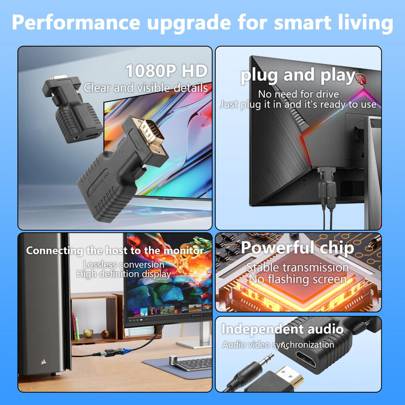 [AUSTRALIA] - CERRXIAN HDMI to VGA Adapter with 3.5mm Audio Jack Cable,Gold Plated HDMI to VGA 1080P@60Hz Digital Video Converter Cable for Desktop,Laptop,Projector, Monitor, HDTV 