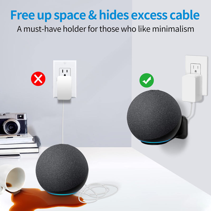 [AUSTRALIA] - PlusAcc Wall Mount for 4th Gen - Space-Saving Stand Shelf Compatible with Google Home Mini & 4th Generation, Metal Bracket with Cable Management（Black） Black 