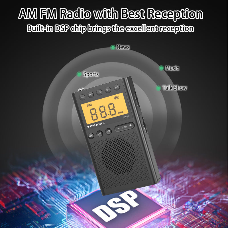 Portable Radio AM FM, Battery Powered Radio with Loud Speaker, Headphone Jack, Small Radio with Long Range Reception, Large LCD Screen Transistor Digital Radio
