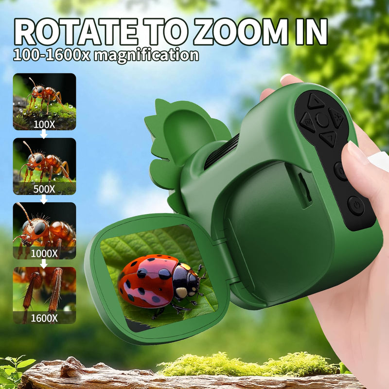 [AUSTRALIA] - 1600X Handheld Microscope for Kids 2" IPS Screen Kit Mini Pocket Digital Microscopes STEM Science with Slides Photo Video Rechargeable Portable Scope Gift for Ages 6-12 (Green) Green 