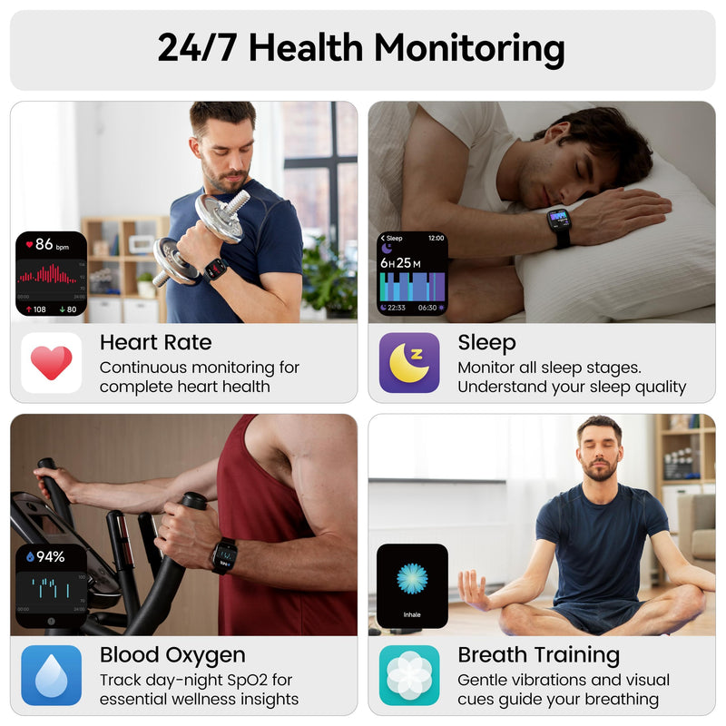 Smart Watch with Alexa Built-in, 1.83" HD Touchscreen Fitness Tracker with Bluetooth Calling, Fitness Watch with Heart Rate/Sleep Monitor, 120+ Sports Modes, IP68 Waterproof Smartwatch for Android iOS Black