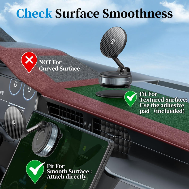 PlusAcc Vacuum Magnetic Phone Holder for Car, Mount for MagSafe, Charging | Suction Cup 360° Rotatable Strong Magnet Stand for iPhone 17/16/15/14/13 in Smooth Surface