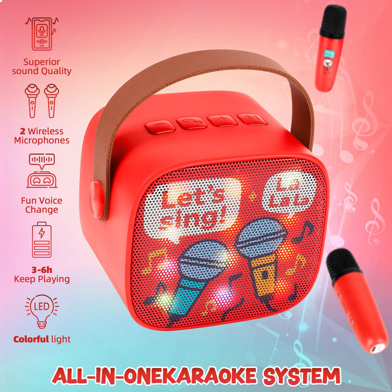 Karaoke Machine for Kids, Portable Bluetooth Mini Karaoke,with 2 Wireless Microphones,Support TF/AUX Input/Funny Magic Voice for All Smartphones,Birthday, Family,Home Party (Song)