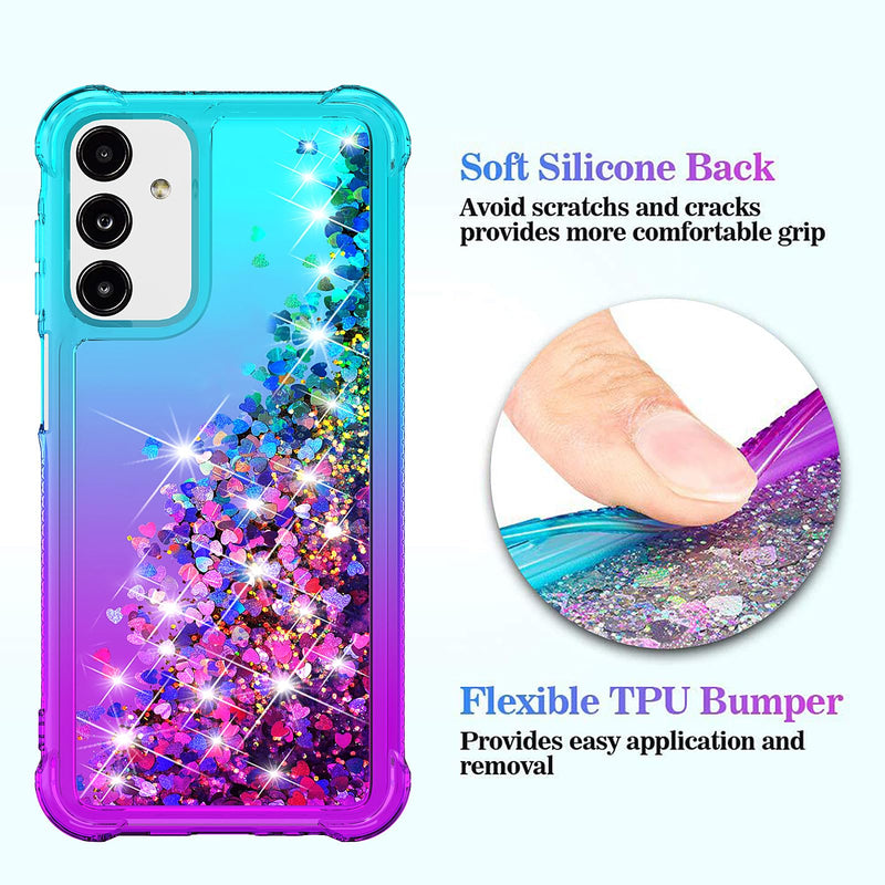 for Galaxy A15 5G Phone Case,Samsung Galaxy A15 5G Case,with HD Screen Protector,Gradient Quicksand Glitter Liquid Floating Cute Phone Case for Samsung A15 5G (Teal/Purple) Y Teal/Purple