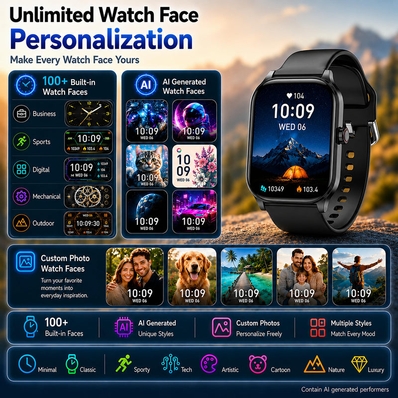 Smart Watch for Men Women Built-in GPS with AI (Answer/Make Call), 1.96" HD Display, IP68 Waterproof, Bluetooth Calls, 100+ Sport Modes, 24/7 Health Monitor, Fitness Tracker for Android iPhone Black 1.96"