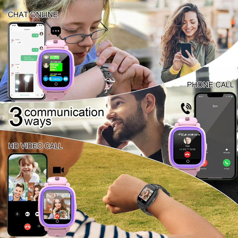 Wonlex 4G Kids Smartwatch GPS Tracking(SIM Card Include), 1.4 Inch Phone Watch for Girls and Boys with SOS, Camera, Video Calling, Music, Pedometer, Birthday Gift for 4-12 Years Old (Pink)