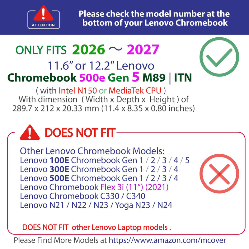 mCover Hard Case ONLY Compatible for 2026+ 11.6" or 12.2" Lenovo Chromebook 500e 2-in-1 Gen 5 Notebook Computer (NOT Fitting Any Other Lenovo Models) - Clear
