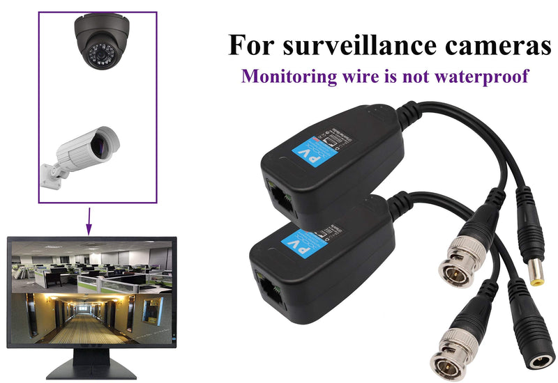 Video Balun RJ45 to BNC Transceiver Transmitter HD-CVI/TVI/AHD/CVBS with DC Power Connector for 1080P 3MP 4MP 5MP 8MP CCTV Security DVR Surveillance Camera System (4Pairs) 4Pairs