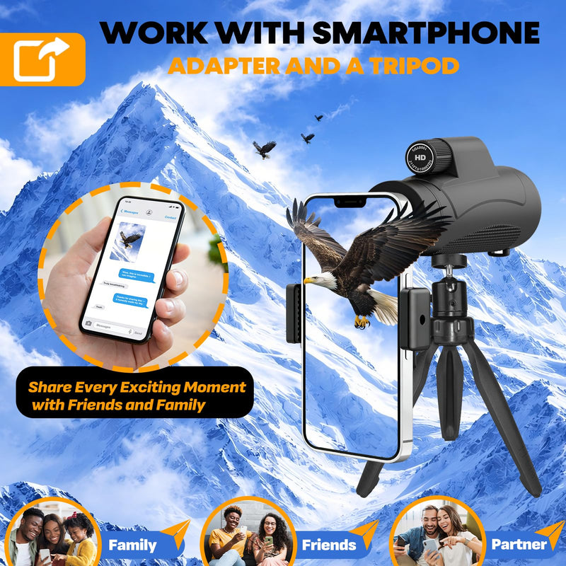 [AUSTRALIA] - Asacam® 80x100 Monocular Telescope High Powered for Smartphone HD Monoculars for Adults with Adapter/Tripod for Bird Watching Camping Hiking Traveling Outdoor Wildlife-2026 Update Premium Black 