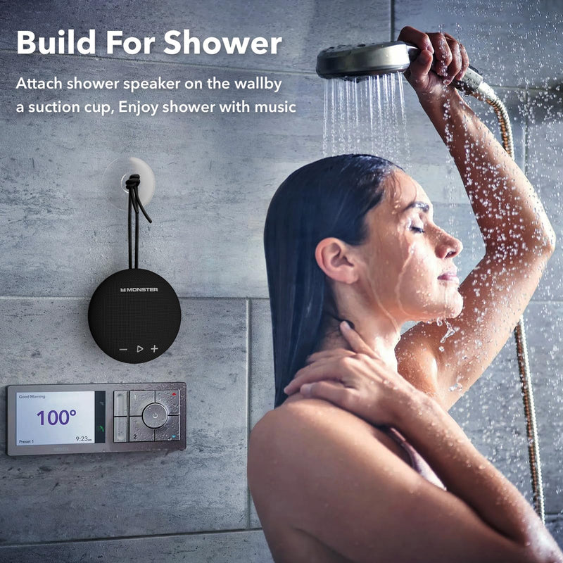 [AUSTRALIA] - Monster Bluetooth Speaker, IPX8 Shower Speaker Waterproof, Bluetooth 5.4 with Loud HD Sound and Robust Bass, Extra Long Playtime Punchy, for Home, Beaches Portable Wireless Outdoor Speakers Ink Black 
