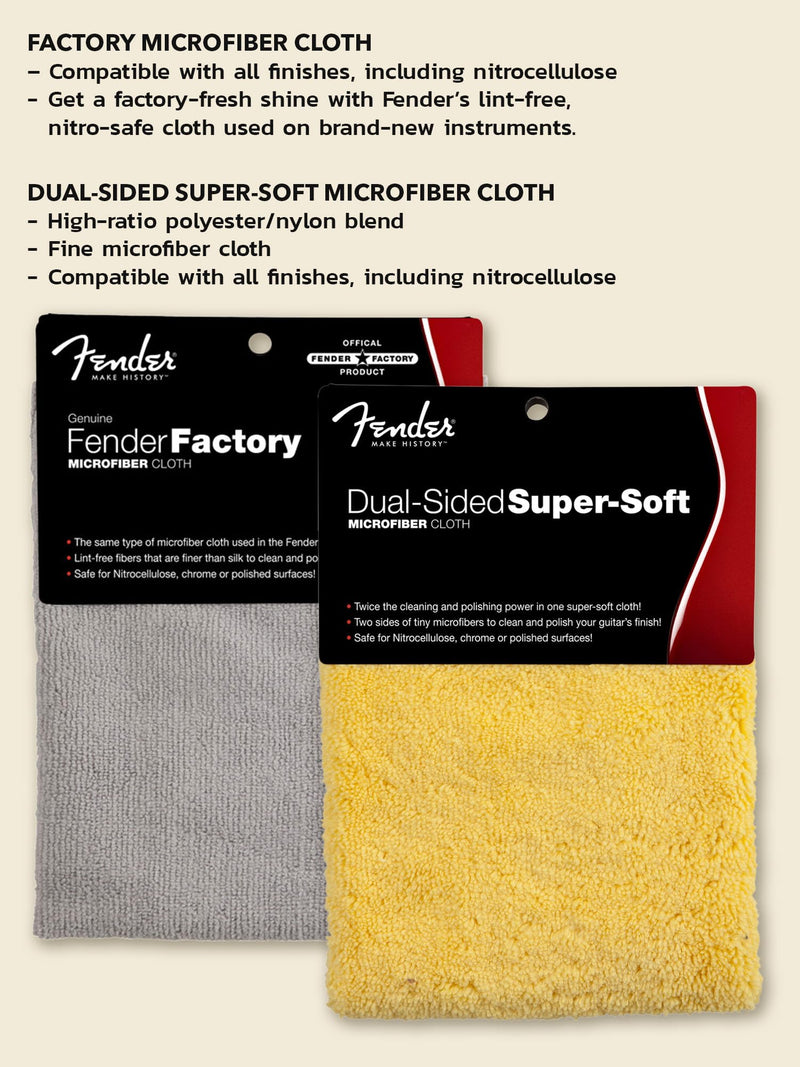 Fender Guitar Super Care Kit Bundle with Custom Shop Deluxe Guitar Care System 4 Pack, Super-Soft Dual-Sided Microfiber Cloth, and Fender Factory Microfiber Cloth Kit w/ Fender Microfiber Cloths
