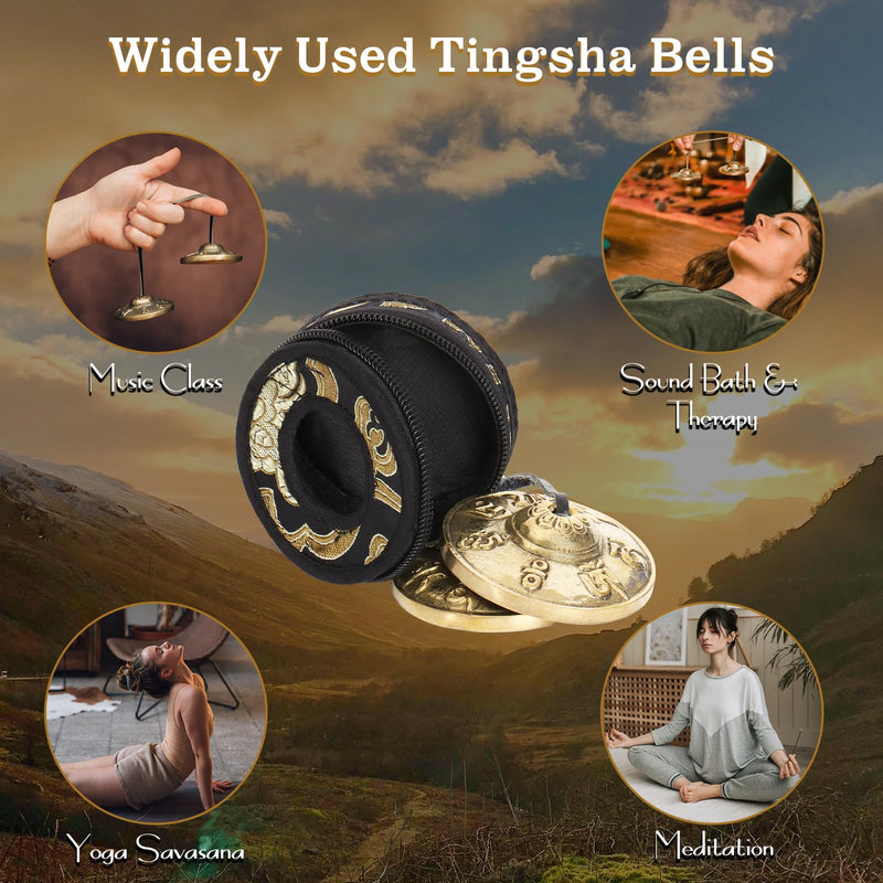 Tibetan Tingsha Cymbals Meditation Bells Spiritual Gifts for Women Meditation Accessory for Spiritual Healing Mindfulness Sound Healing—Om Mane Padme Hum Symbols Embossed (Black) Black