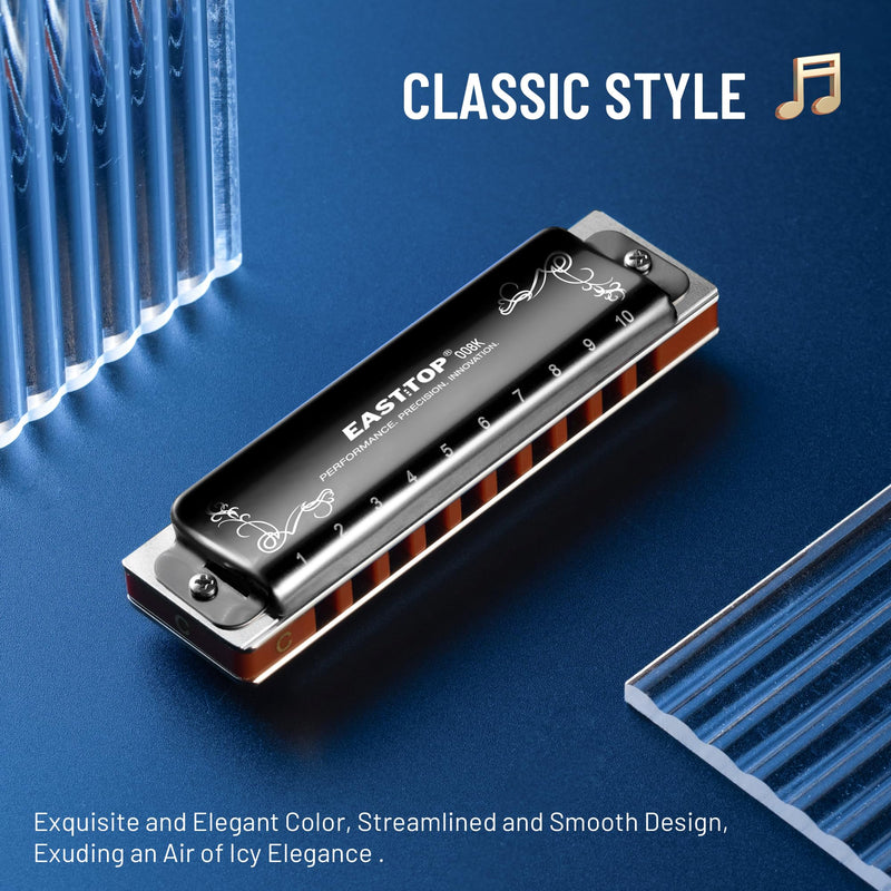 [AUSTRALIA] - East top Harmonica C, Updated Diatonic Blues Deluxe Harmonica C Key 10 Holes 20 Tones Professional Diatonic Mouth Organ, harmonica for Adults, Professionals, Beginners and Students as gift black 