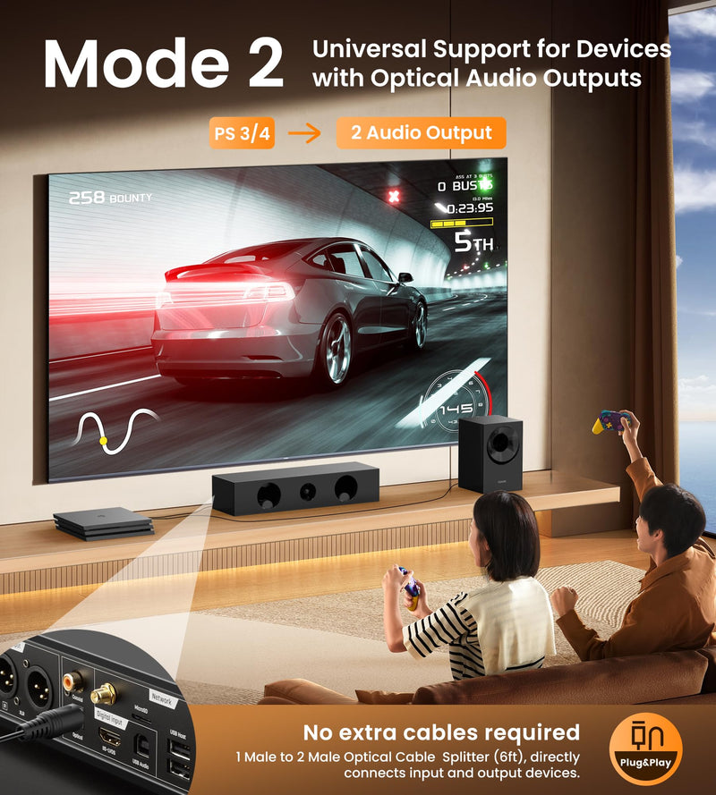 [AUSTRALIA] - avedio links Digital Audio Splitter 1 in 2 Out 6ft, Toslink Digital Fiber Optic Audio Splitter 1 Male Input 2 Male Output (for Home Theatre, Xbox, PS3/PS4) 1 Male 2 Male 6ft 