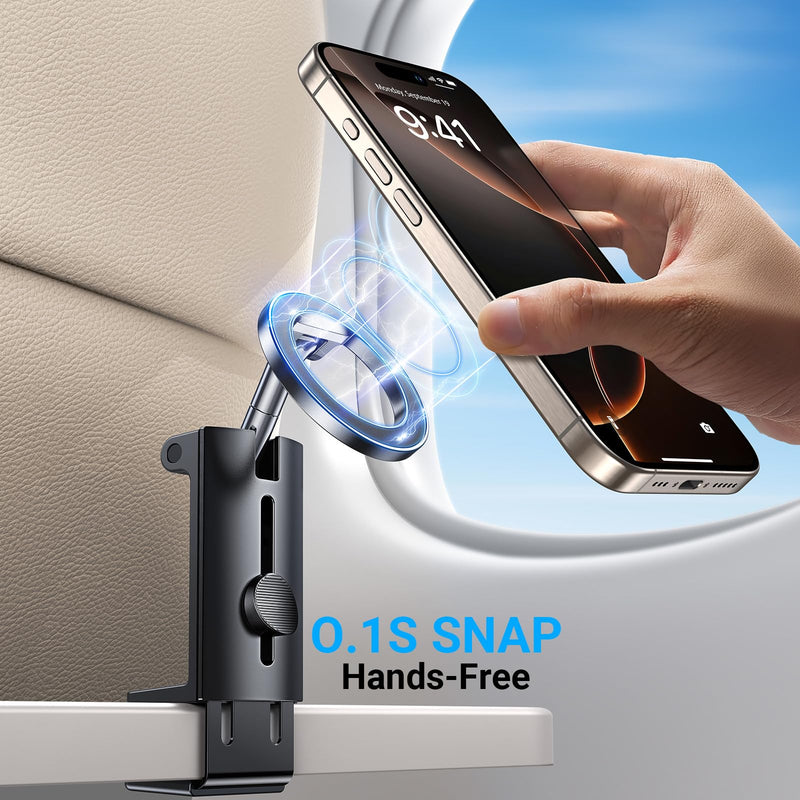 Airplane Phone Holder Mount【Foldable ＆ Rotation】Magnetic Phone Holder Cruise Must Haves,Portable Foldable Travel Essentials Stands Long Flight for MagSafe Accessories and iPhone 17 Air 16 15 14 13 12 Suction cup [Black]