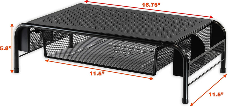 SimpleHouseware Metal Monitor Stand Riser with Drawer + Mesh Monitor Stand Riser