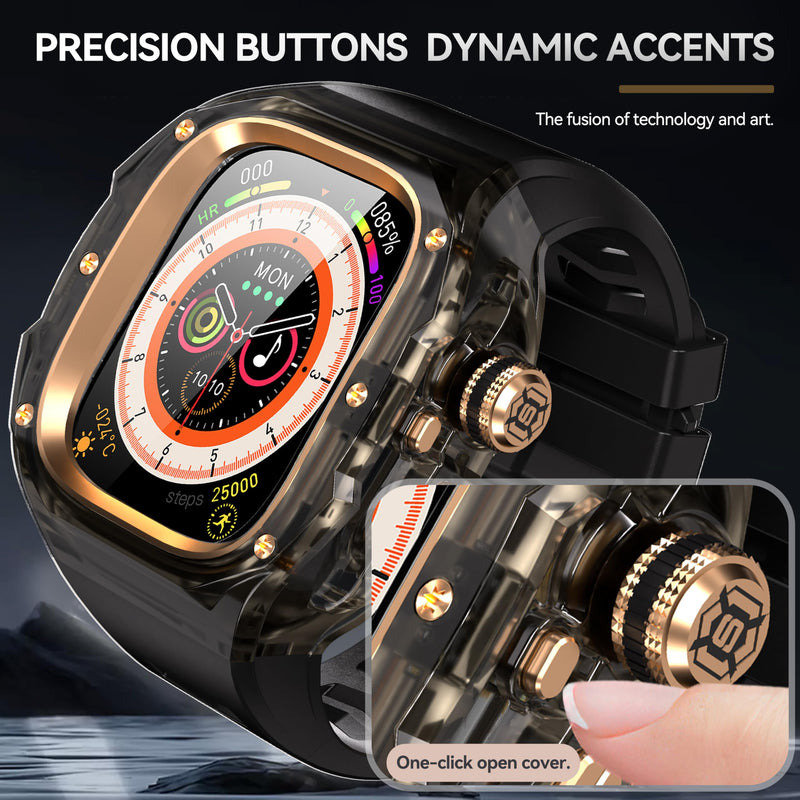 VeveXiao Transparent Designer Rugged Case with Band Compatible with Apple Watch Ultra 3/Ultra2 49mm Band,Luxury Crystal Clear Military Protective Cover Bumper Tactical iWatch Ultra Strap Black Rose Gold Black 1