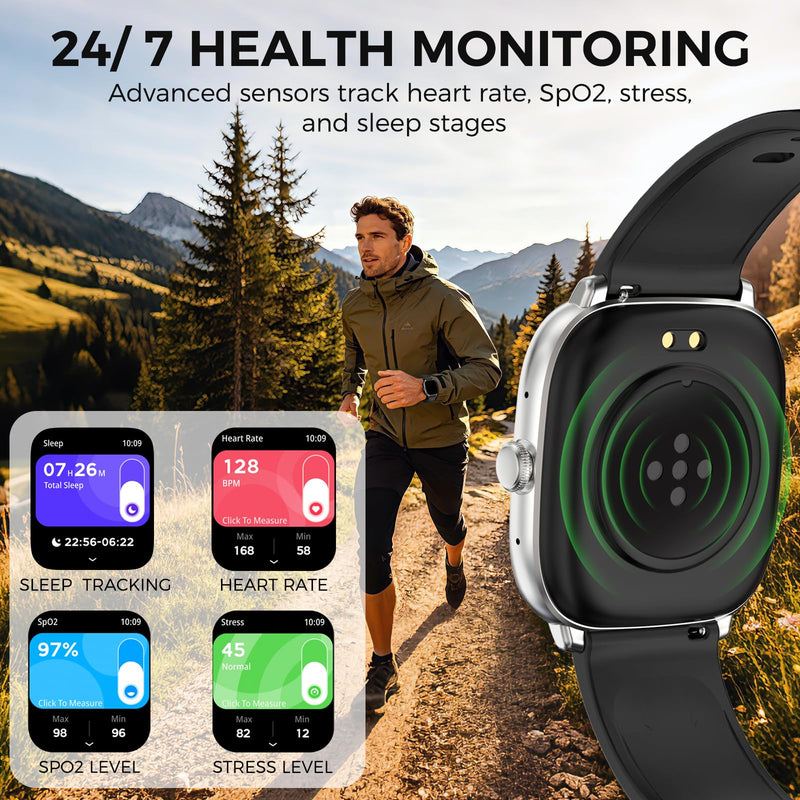 BRIBEJAT Smart Watches for Women Men, 1.75” AMOLED Touchscreen, Bluetooth Calling, Heart Rate/SpO2/Sleep Monitor, 10 Day Battery, IP68 Waterproof Finess Watch Compatible with iPhone Android (Silver) Silver 1.75"