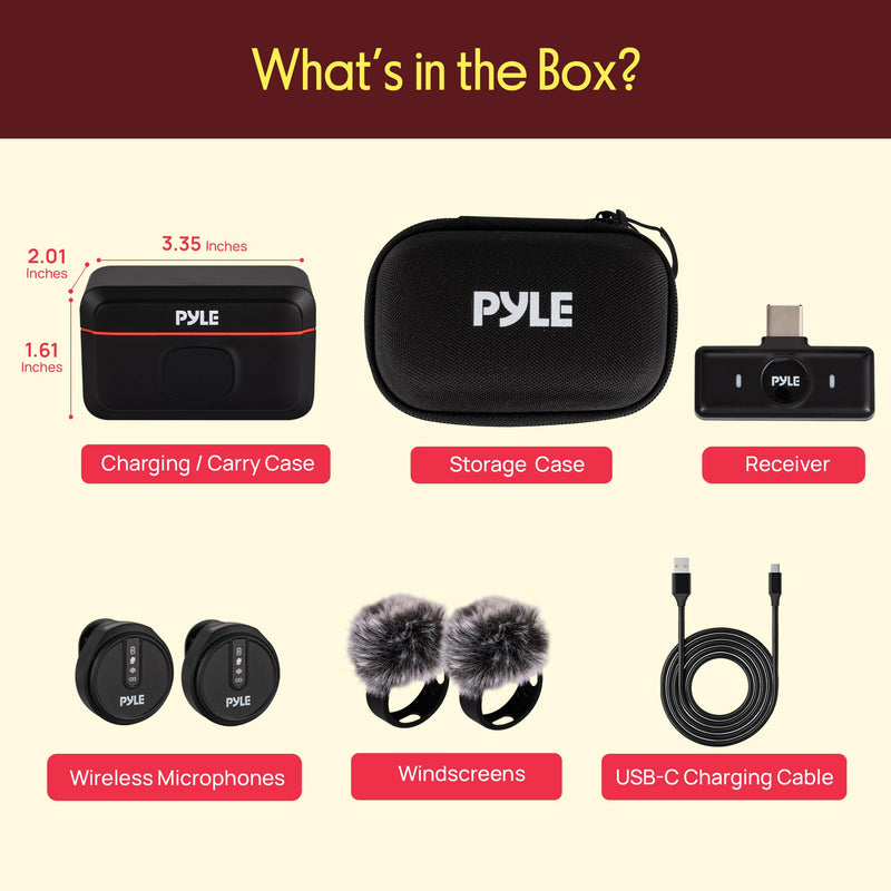 [AUSTRALIA] - Pyle Wireless Lavalier Microphone System | Noise-Canceling Clip-On Mic with Magnetic Mount, 8H Battery, Charging Case, Windscreens | USB-C Plug & Play for Vlogging, Interviews, Streaming & Podcasts 