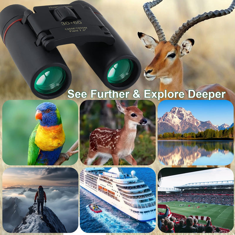 30X60 Compact Binoculars for Adults and Kids，Lightweight Foldable Easy Focus Small Binoculars for Bird Watching Hunting Concert Traveling Theater Opera Sightseeing 02