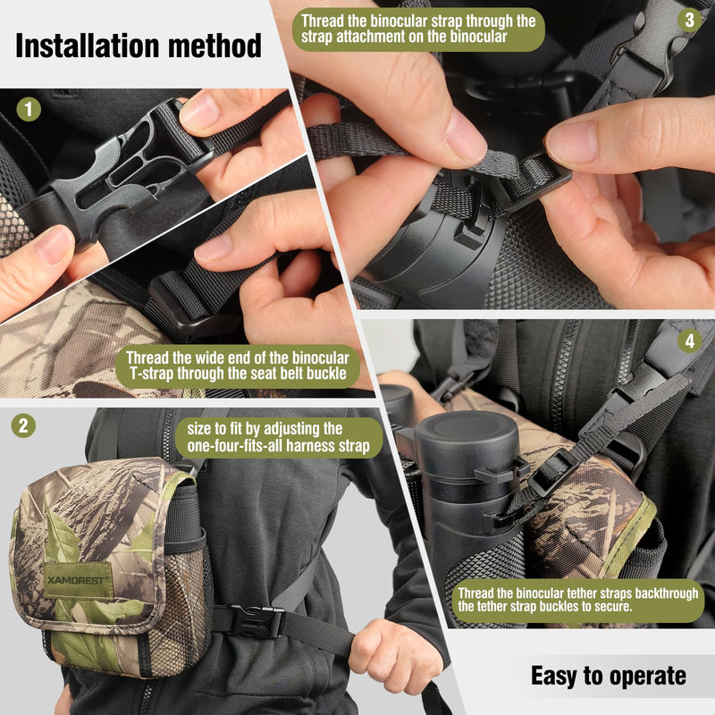 Universal Binocular Case, Binocular Harness for Hunting Case with Adjustable Shoulder Straps 2 Mesh Pockets for Hiking, Hunting, Backpacking, Outdoor Travel GREEN