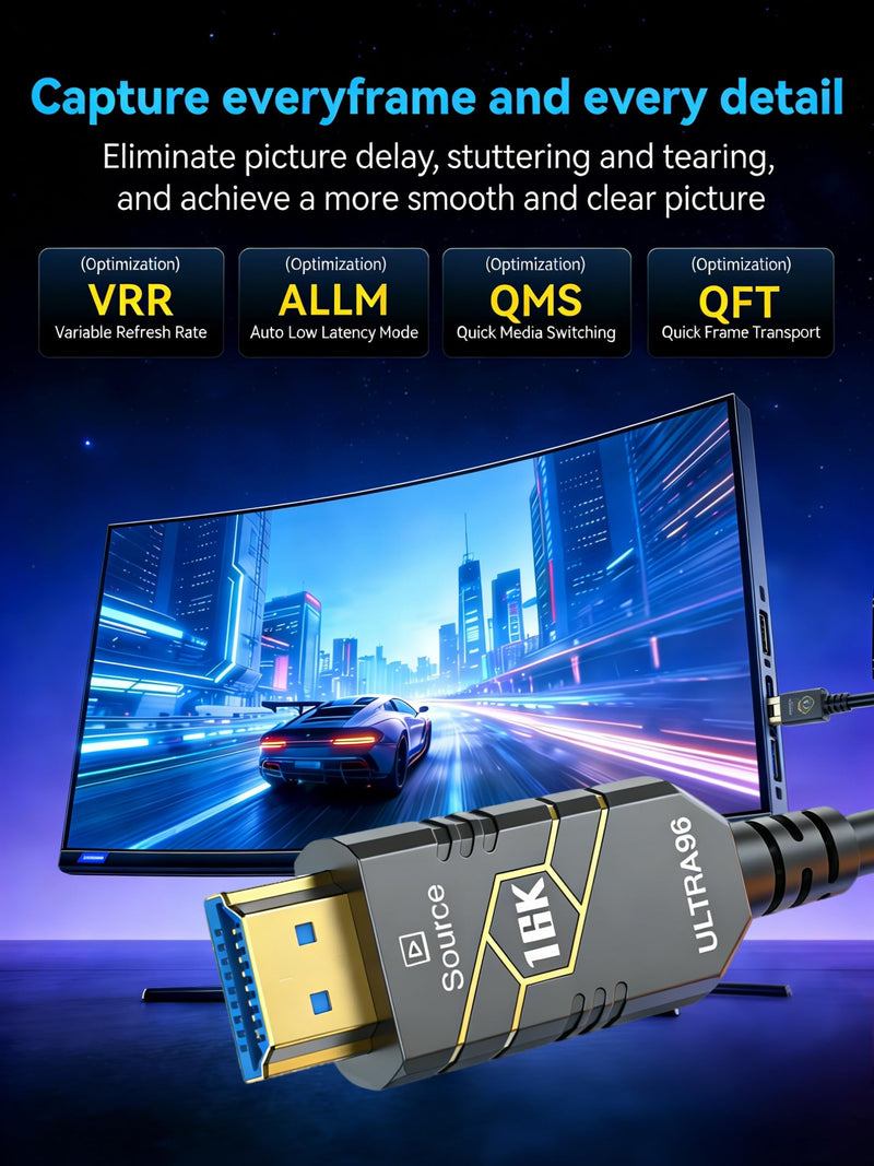 3m / 10ft 16K HDMI2.2 Fiber Optic Cable, 96Gbps Ultra High Speed, 4K240Hz 4K144Hz 8K120Hz 16K60Hz, HDCP 2.2&2.3, Dynamic HDR, eARC,DTS, Long Slim and Flexible for Projector/TV/PS5 | 96Gbps Ultra High Speed, 4K240Hz 4K144Hz 8K120Hz 16K60Hz, HDCP 2.2&2.3...