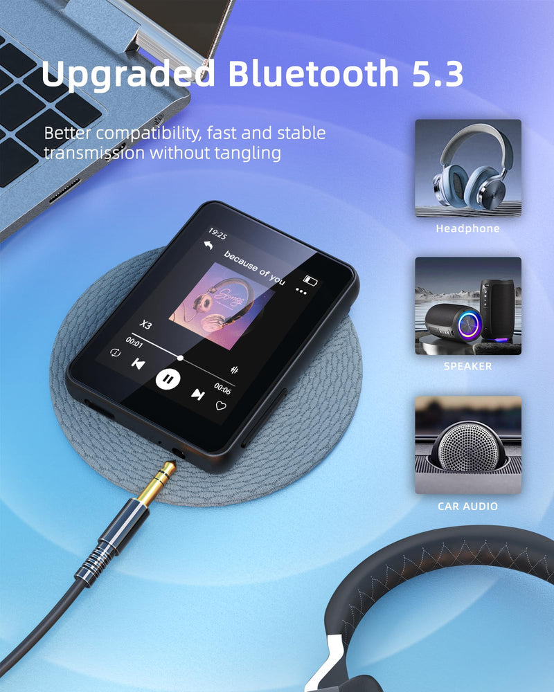 [AUSTRALIA] - 64GB MP3 Player with Bluetooth 5.3, Portable Music Player 2.4" Full Touchscreen with Speaker, FM Radio, Voice Recorder, E-Book (Earphones Included) 
