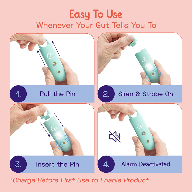 Vantamo Personal Alarm for Women - Extra Loud Double Speakers, First with Low Battery Notice with Strobe Light, Rechargeable - Safety Alarm Keychain Teal