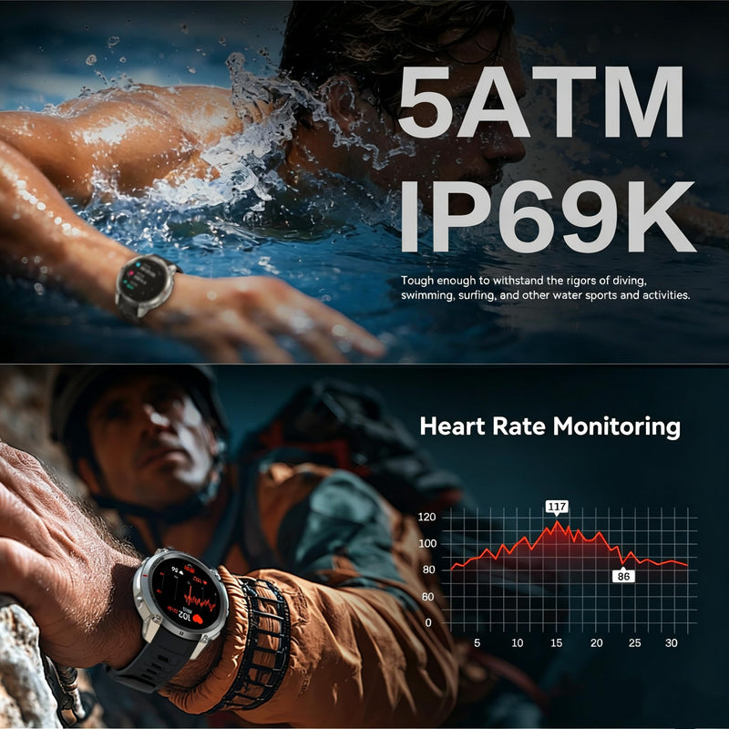 GPS Smart Watch for Men with Multi‑Constellation Positioning/Offline Maps,1.43'' Smartwatch with Bluetooth Call,Compass ,170+ sports modes, 5ATM Waterproof Fitness Tracker Watch for Android iOS Blue