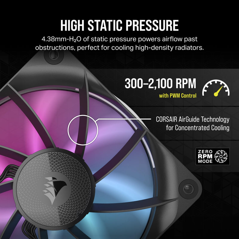 CORSAIR iCUE Link RX120 RGB 120mm PWM Fan - Magnetic Dome Bearing - Single Fan - Black 1 x 120mm