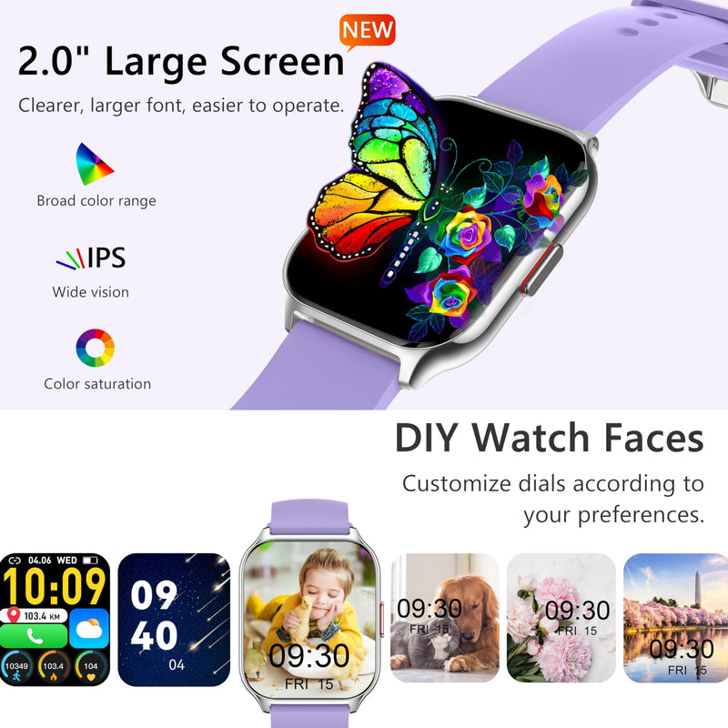 Smart Watch with 4 Bands, 2.0" Fitness Tracker Watch(Dial/Answer Calls) with Heart Rate/Blood Pressure/Blood Oxygen Monitor for Android iOS