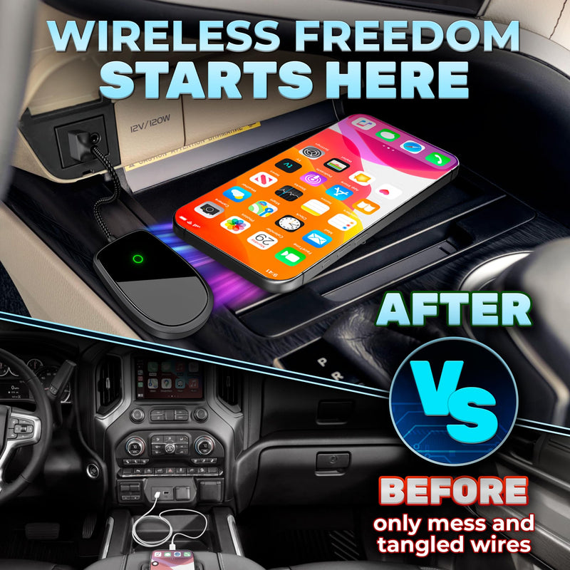 Wired to Wireless Adapter for Car Compatible with Apple CarPlay - Wireless Car Adapter with Internet, Easy Plug & Play - Updated 2025, Works with iOS 10+ & Android11+ that Support Bluetooth Connection