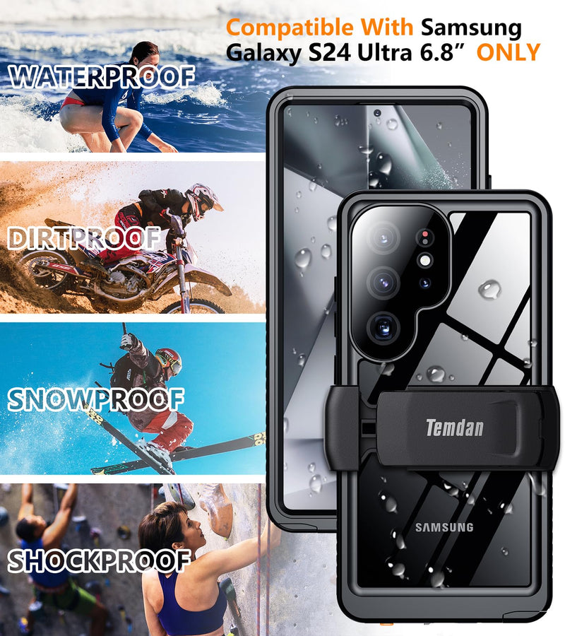 Compatible with Samsung Galaxy S24 Ultra Case Waterproof with Belt Clip Holster Holster, Built-in Lens & Screen Protector Military Grade Shockproof Dropproof Full Body Phone Case