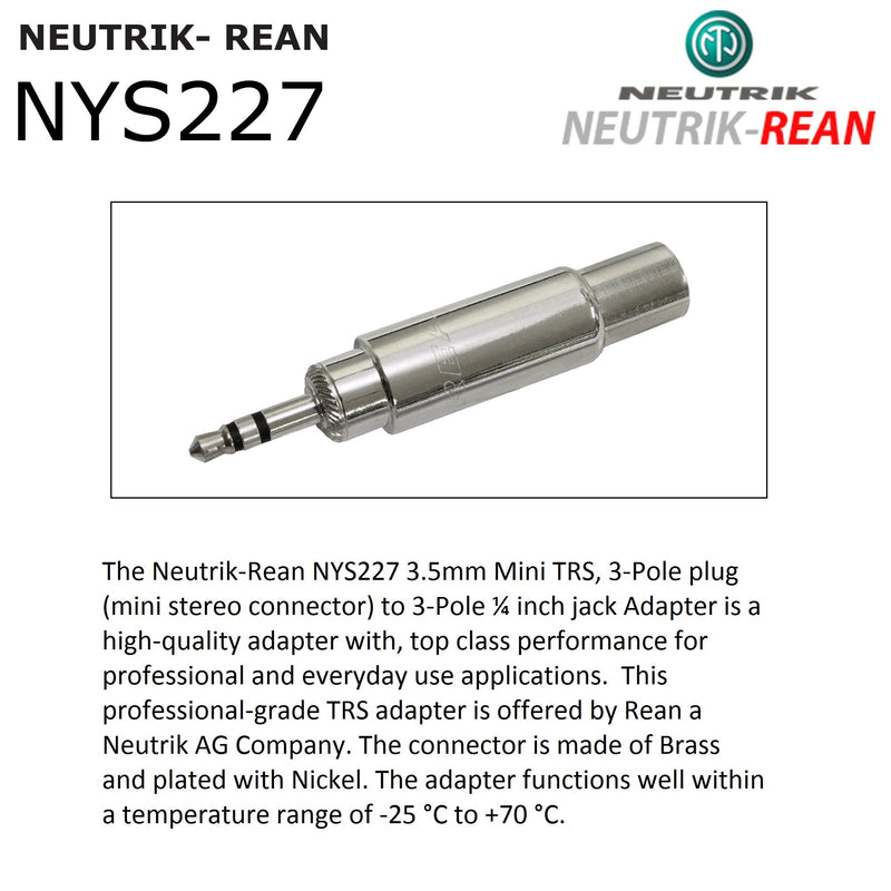 WORLDS BEST CABLES - 20 Foot - Gotham GAC-4/1 Star-Quad Stereo Headphone Extension Cable & Neutrik TRS Plug to Neutrik-Rean ¼ inch 3-Pole Jack + 3.5 mm Plug to ¼ inch Jack Adapter - Custom Made