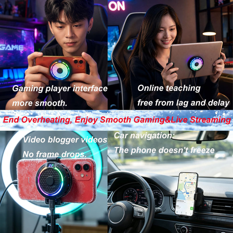 Magnetic Cell Phone Cooler for Gaming, 24W Cellphone Cooling Fan with RGB | Silent Phone Cooler with Screen Display, Four-speed Smart Temp Control Phone Radiator for iPhone Android Series Phone Tablet