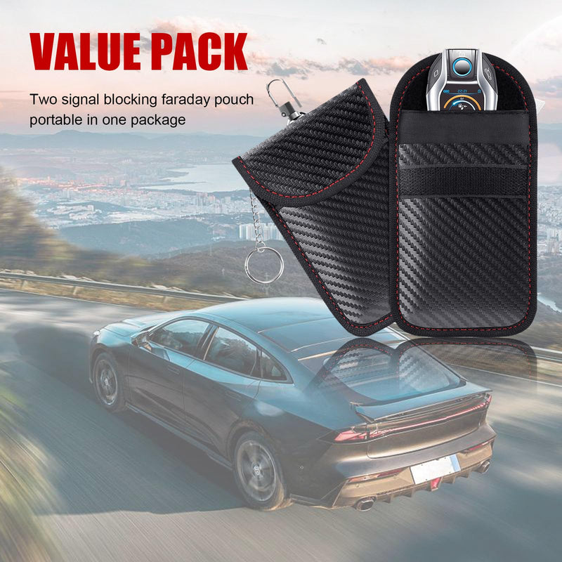Kewucn 2 Pack Faraday Bag for Key Fob, RFID Signal Blocking Key Fob Protector and Anti-Hacking Faraday Cage, Carbon Fiber Anti-Theft Car Keys Faraday Pouch, Premium Car Key Safe Protector (Small) Small (3.15×5.12 inches)