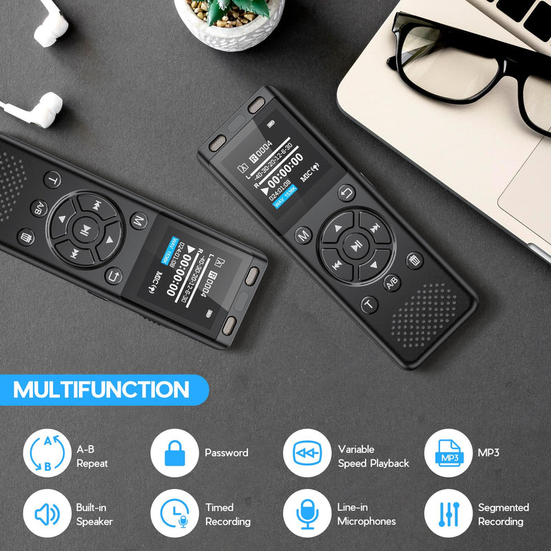 [AUSTRALIA] - 96GB Digital Voice Recorder One Click, HD Recording Easy Control Voice Recorder with Playback, Large Screen 7000 Hours Sound Audio Recorder Recording Tape for Lectures Meeting MP3 Player Black 