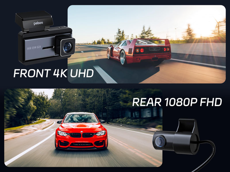Pelsee P3 4K Dash Cam Front and Rear, 64GB SD Card, Dash Camera for Cars | Dual Car Camera with Wi-Fi 6, GPS, ADAS, BSD, LCA, 3’’ IPS Display, APP & Voice Control, Color Night Vision, 24H Parking Mode