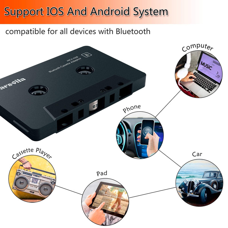 Arsvita Car Audio Bluetooth Wireless Cassette Receiver, Tape Player Bluetooth 5.0 Cassette Aux Adapter, Black