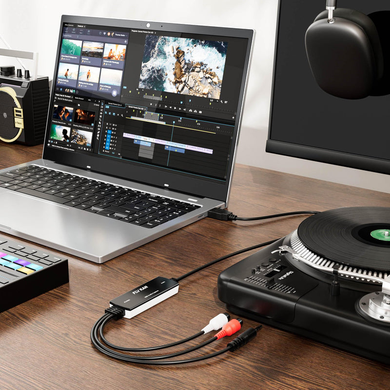 [AUSTRALIA] - USB 2.0 Audio Grabber with USB-C Adapter – Analog to Digital Converter, Dual RCA/3.5mm Inputs, Vinyl/Cassette to MP3 USB Capture Card for PC/Mac/Linux 