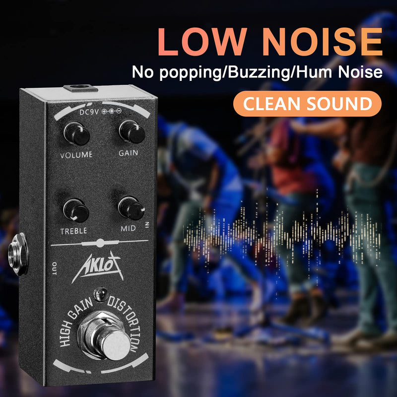 High Gain Distortion Guitar Pedal, AKLOT Electric Effects Pedals Mini Single Type DC 9V True Bypass High Gain Distortion