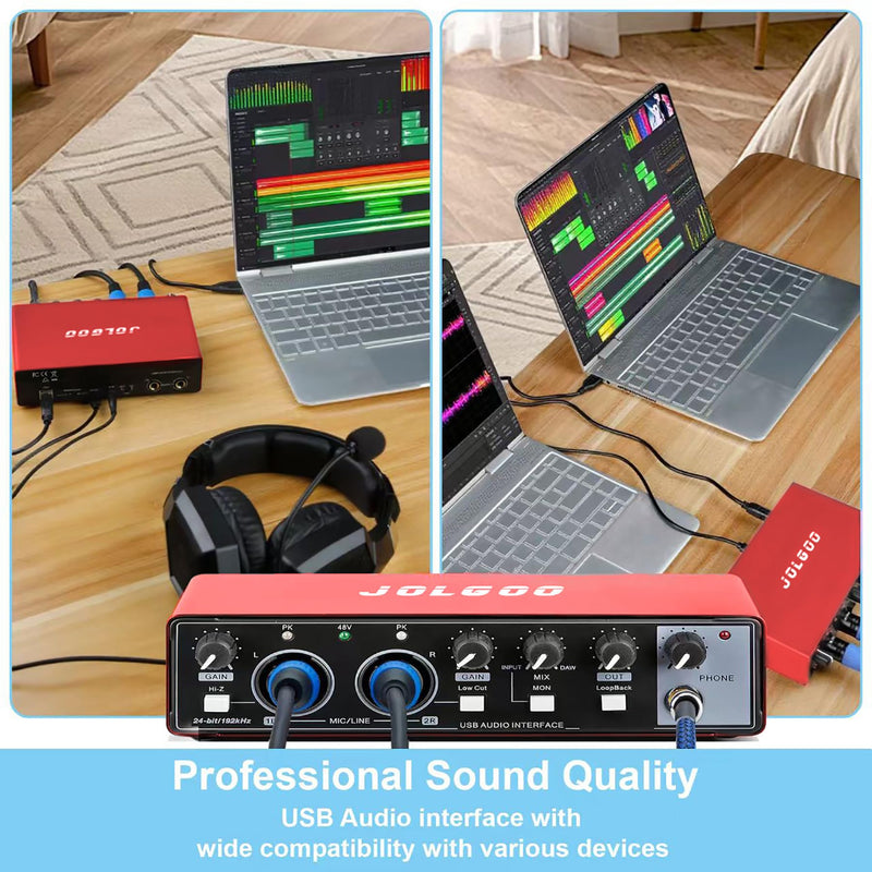 [AUSTRALIA] - USB Audio Interface, Red 24-Bit/192kHz Plug & Play Sound Card for Recording – XLR/Line In, Headphone Out, Low Latency, Compatible with PC, Mac, Smartphone 