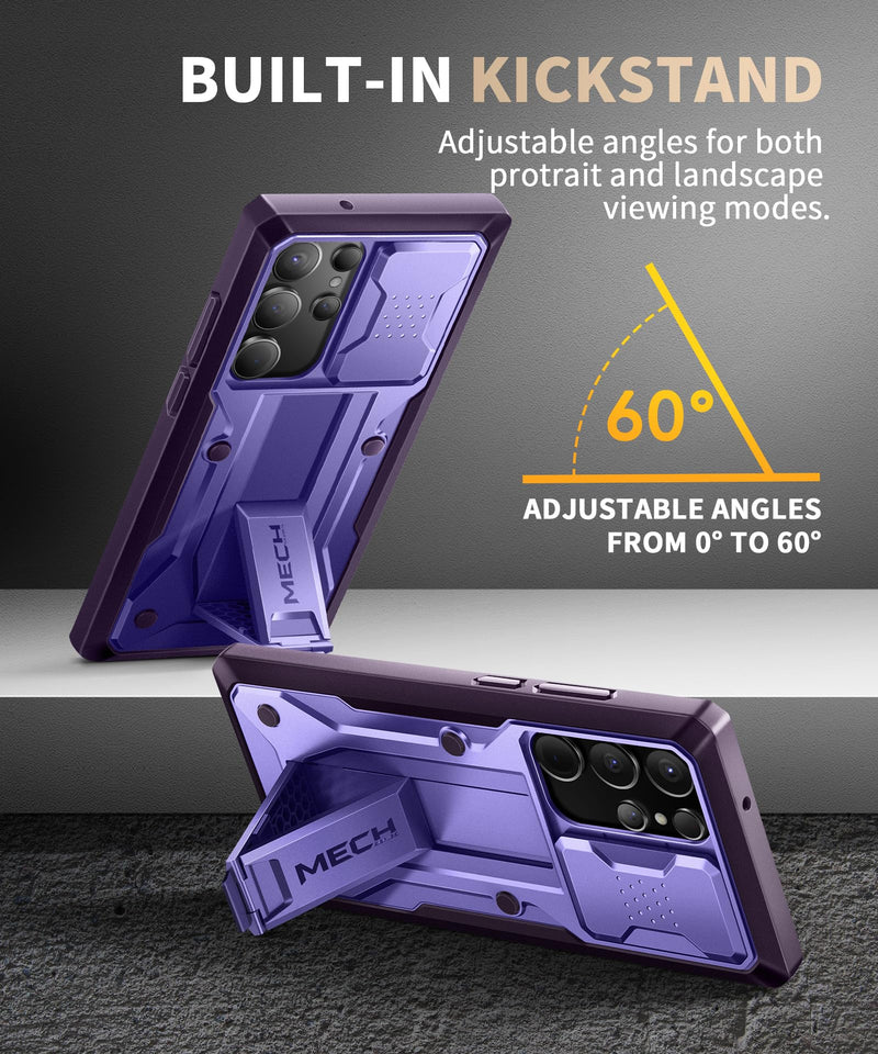 TONGATE for Samsung Galaxy S23 Ultra Case, 2 Front Frames & Stand, P-Purple | Built-in Slide Camera Cover & Screen Protector, Military Grade Shockproof S23 Ultra Phone Case with Kickstand & Belt-Clip Pri-Purple