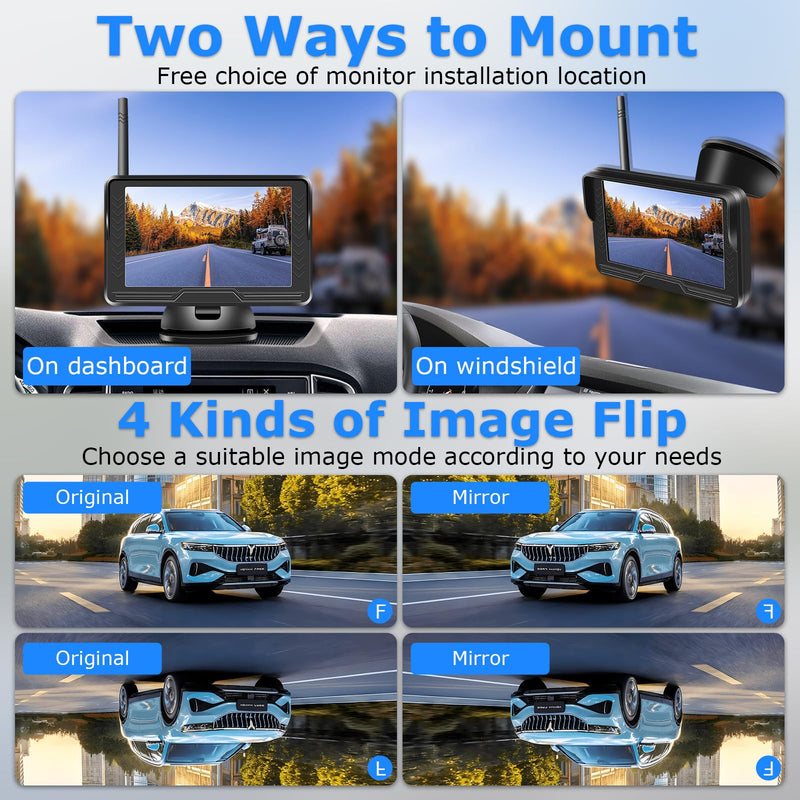 Wireless Backup Camera for Car【6 LED】 5'' AHD 1080P Back up Camera for Cars with Monitor Waterproof License Plate Reverse Camera for Truck Trailer RV Pickup DIY Guide Lines 5 inch